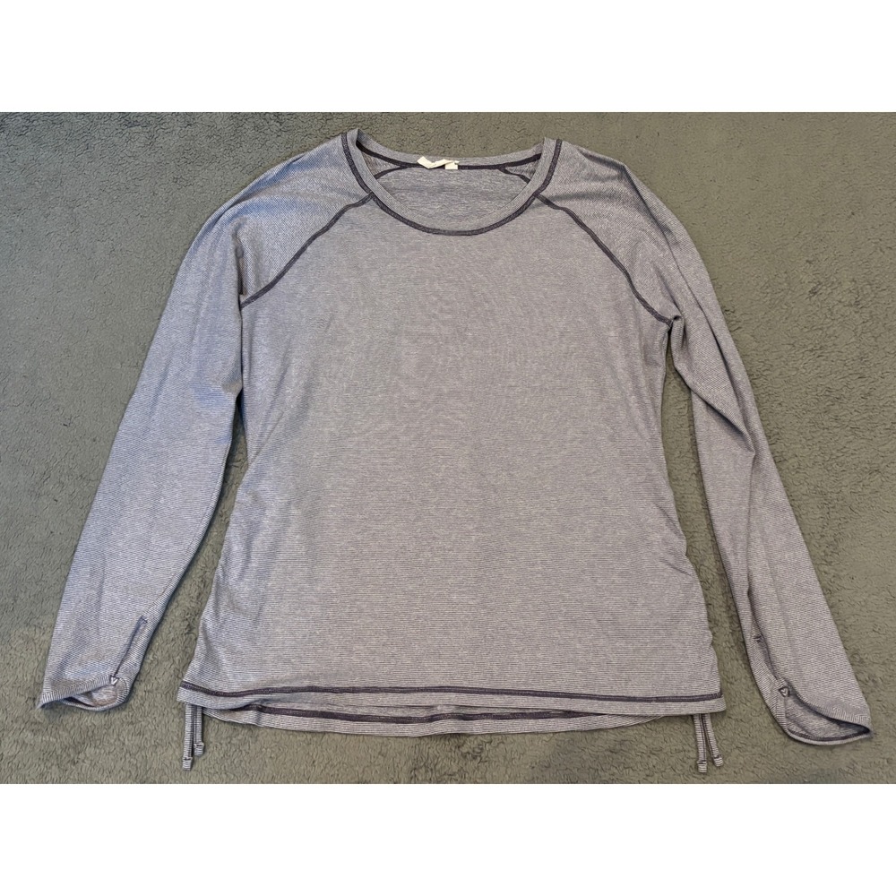 Lucy Womens XL Long Sleeve Striped Activewear Top Purple White Thumbholes Cinch